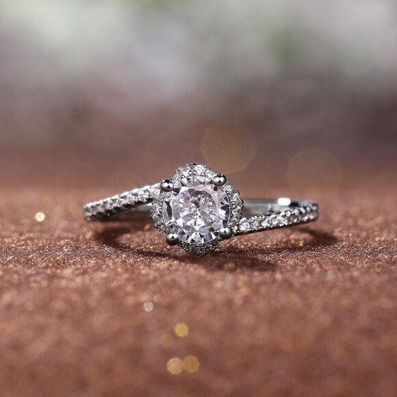 💍Beautiful CZ Diamond Twisted Macro Pave Silver Pure Flower Wedding Ring, K844 - Picture 3 of 8